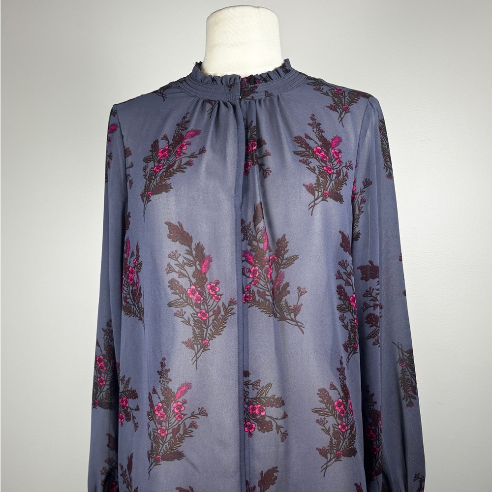 Sheer Long Sleeve Floral Print Blouse